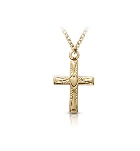 14K Gold Filled Cross Necklace 
in a Centered Heart Design