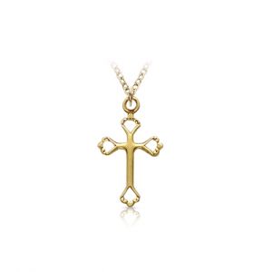 14K Gold Filled Cross Necklace 
with Pierced Hearts Design