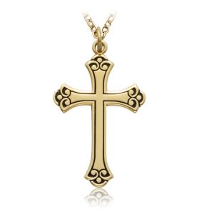 14K Gold Filled Cross Necklace with an Antiqued Design