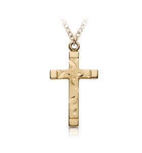 14K Gold Filled Cross Necklace in an Engraved Design