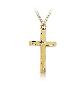 14K Gold Cross Necklace 
in an Diamond Engraved Design