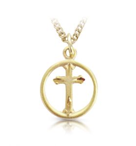 14K Gold Plated Over Sterling Silver Circle & Inner Cross