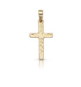 14K Gold Cross Pendant in an Engraved Design