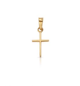 14K Gold Simple Cross with Stick Style Design