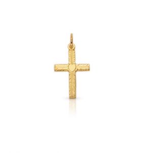 14K Gold Cross Pendant with Centered Heart