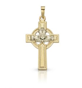 14K Gold Cross Pendant in a Celtic 
Claddagh Design