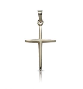 14K White Gold Cross Pendant in a Stick Style Design