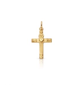 14K Gold Pendant Cross with 
Centered Heart