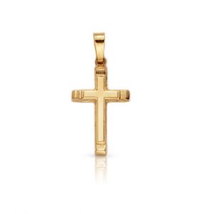 14K Gold Cross Pendant with 
Engraved Beveled Ends