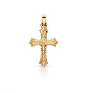 14K Gold Cross Pendant in a Florentine Budded Ends Design