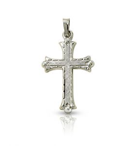 14K White Gold Cross Pendant with a Florentine Finish