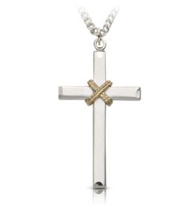 Sterling Silver Cross Necklace Centered Rope Design