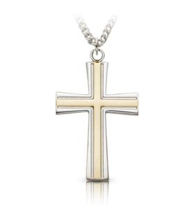 Two-Tone Sterling Silver Flared Ends Cross Necklace