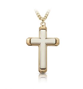 Two-Tone 14K Gold Plated Over Sterling Silver Beveled Cross Necklace 