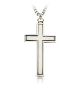 Sterling Silver Cross in an Engraved Bordered Design