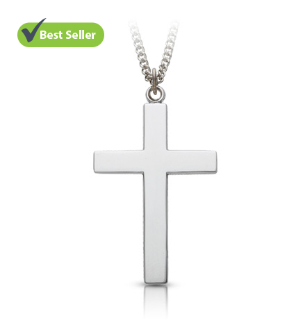 Sterling Silver Plain Style Cross Necklace with Lord's Prayer on Back