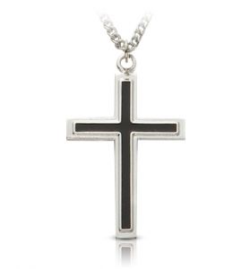 Sterling Silver Black Enameled with Raised Border Cross Necklace