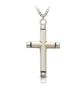 Sterling Silver Bright Ends with Oxidized Center Cross Necklace