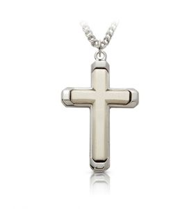 Polished Sterling Silver Beveled Cross Necklace 