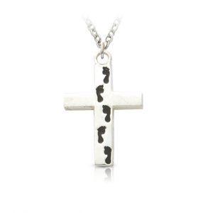 Sterling Silver Footprints Prayer Cross Necklace