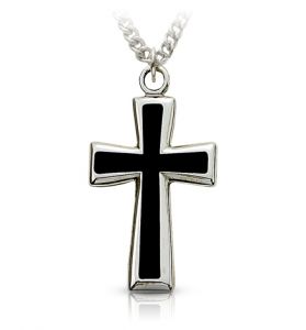 Sterling Silver Black Enameled Flared Ends Cross Necklace