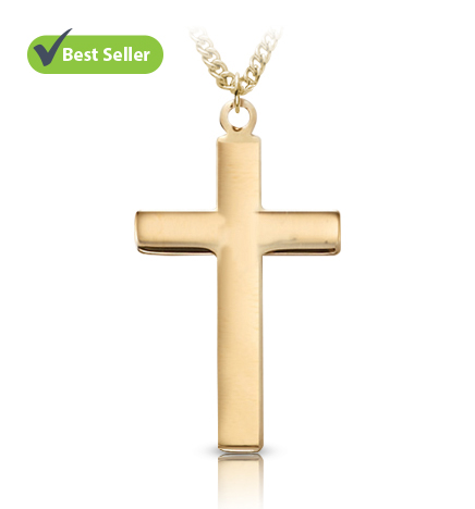 18K Gold Plated Over Sterling Silver Plain Cross Necklace