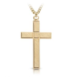 18K Gold Plated Over Sterling Silver Engraved Detail Cross Necklace