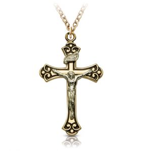 Two-Tone Antique Style Crucifix Necklace