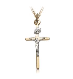 Two-Tone Gold Plated Sterling Silver Stick Crucifix Necklace