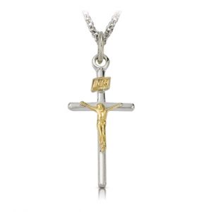 Two-Tone Sterling Silver Stick Crucifix Necklace