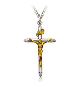 Two-Tone Sterling Silver Pointed Tube Crucifix Necklace