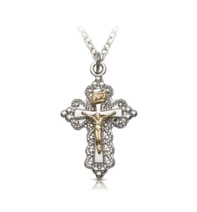 Two-Tone Sterling Silver Filigree Crucifix Necklace