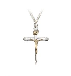 Sterling Silver Crucifix Necklace in a 
Nail Style Design