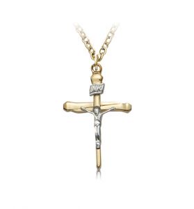 24K Gold Crucifix Necklace 
in a Nail Style Design