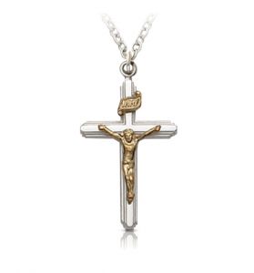 Two-Tone Sterling Silver Lined Crucifix Necklace