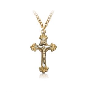 Two-Tone Beaded Decorative Crucifix Necklace