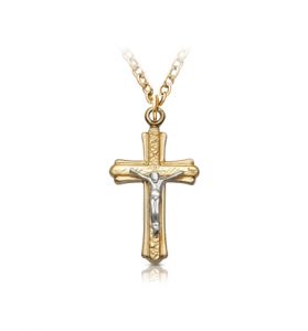 14K Gold Filled Crucifix Necklace in 
Brushed Finish Design