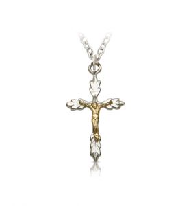 Two-Tone Sterling Silver Wheat Crucifix Necklace