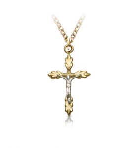 Two-Tone Wheat Crucifix Necklace