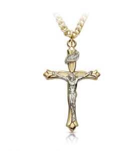 Two-Tone 14K Gold Plated Over Sterling Silver Budded Crucifix Necklace