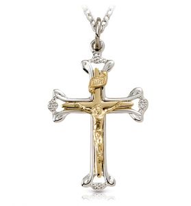 Sterling Silver Crucifix Necklace in an Budded Design