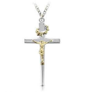 Sterling Silver Two-Tone Crown of Thorns Crucifix Necklace