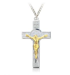 Sterling Silver Two-Tone St. Benedict Crucifix Necklace