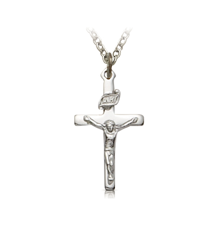 Sterling Silver Crucifix Necklace in a Polished Finish