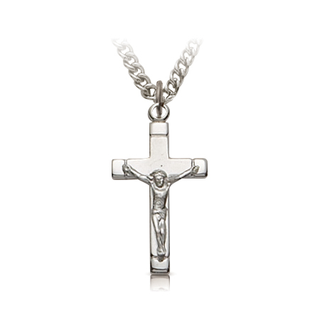 Sterling Silver Crucifix Necklace with Satin & Polished Finish