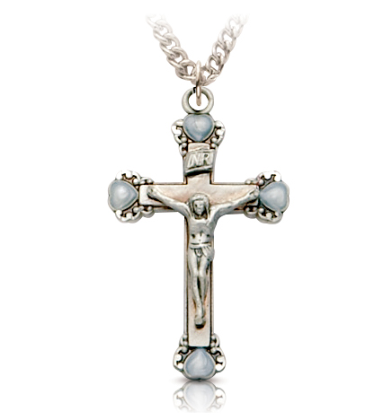 Sterling Silver White Pearl Crucifix Necklace