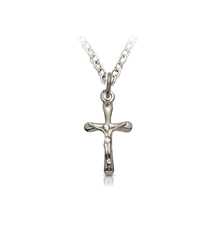 Sterling Silver Crucifix Necklace in a Contemporary Polished Finish
