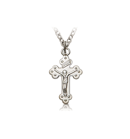 Sterling Silver Crucifix Necklace in a 
Budded Ends Design