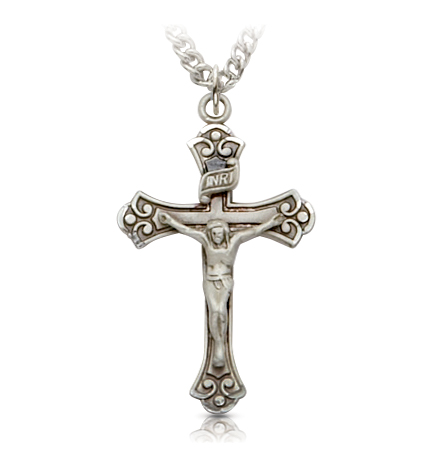 Sterling Silver Crucifix with Budded Ends and Antique Finish