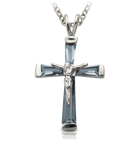 Sterling Silver and Glass Crystal June Birthstone Baguette Crucifix Necklace